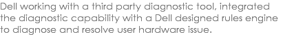 Dell working with a third party diagnostic tool, integrated the diagnostic capability with a Dell designed rules engine to diagnose and resolve user hardware issue.